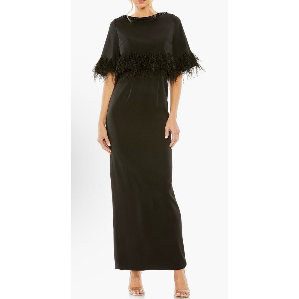 Mac Duggal Embellished Neck Feather Trim Cocktail Dress 11787 Size 14 Evening